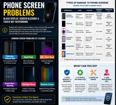 Phone Screen Problems: Black Display & Touch Not Responding 2 Common Phone screen display issues
